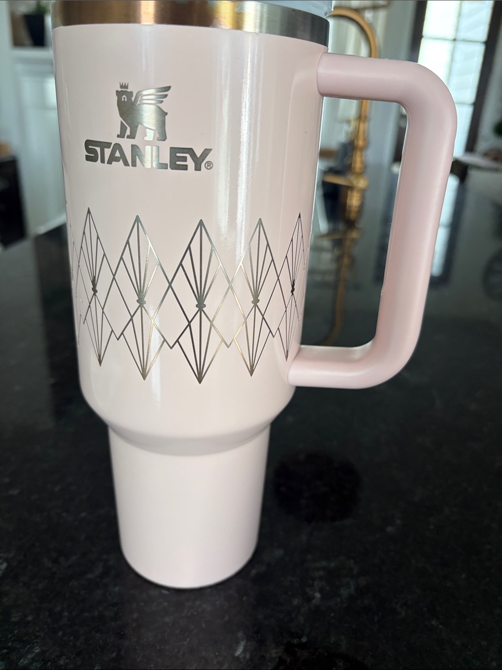 Stanley Pink Travel Mug with Silver Geometric Accent